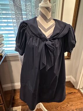 entro Navy Sailor Tie Neck Short Sleeve Dress small